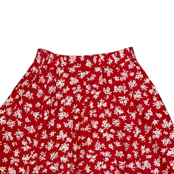 Kathie Lee Button Front Maxi Skirt 6 Red Floral Print Summer Comfy Boho Coastal - Picture 8 of 16